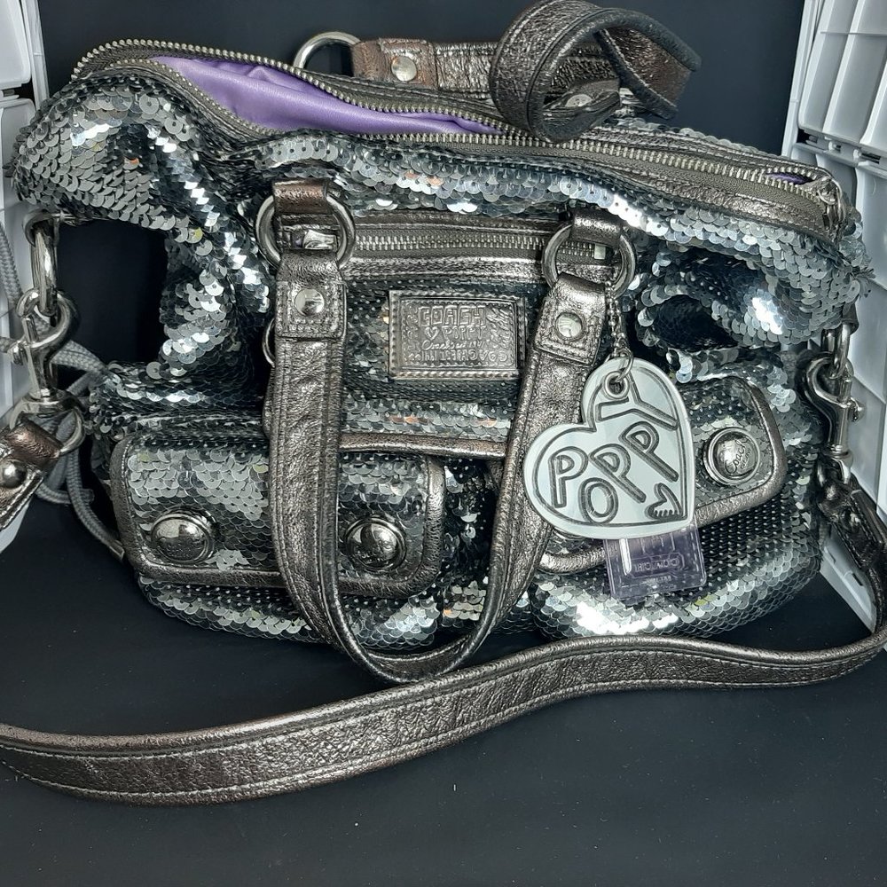 Coach Spotlight Poppy Sequined Graphite Handbag